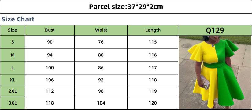 Plus-Size Women Summer Colorblock Ruffled African Dress
