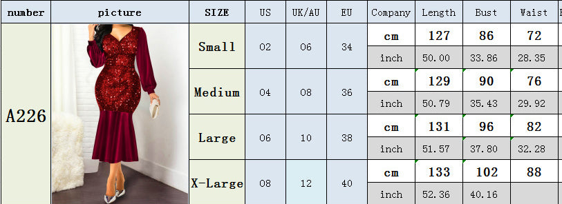 Spring Autumn Velvet Sequin V-Neck Slim Fit Mermaid Formal Party Evening Dress 8