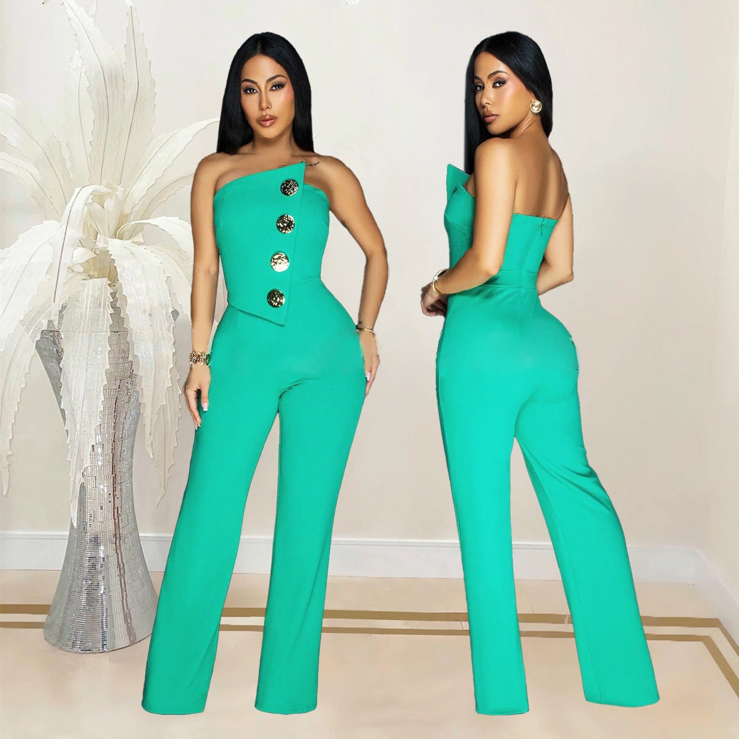 Women Sleeveless Button Jumpsuit 5