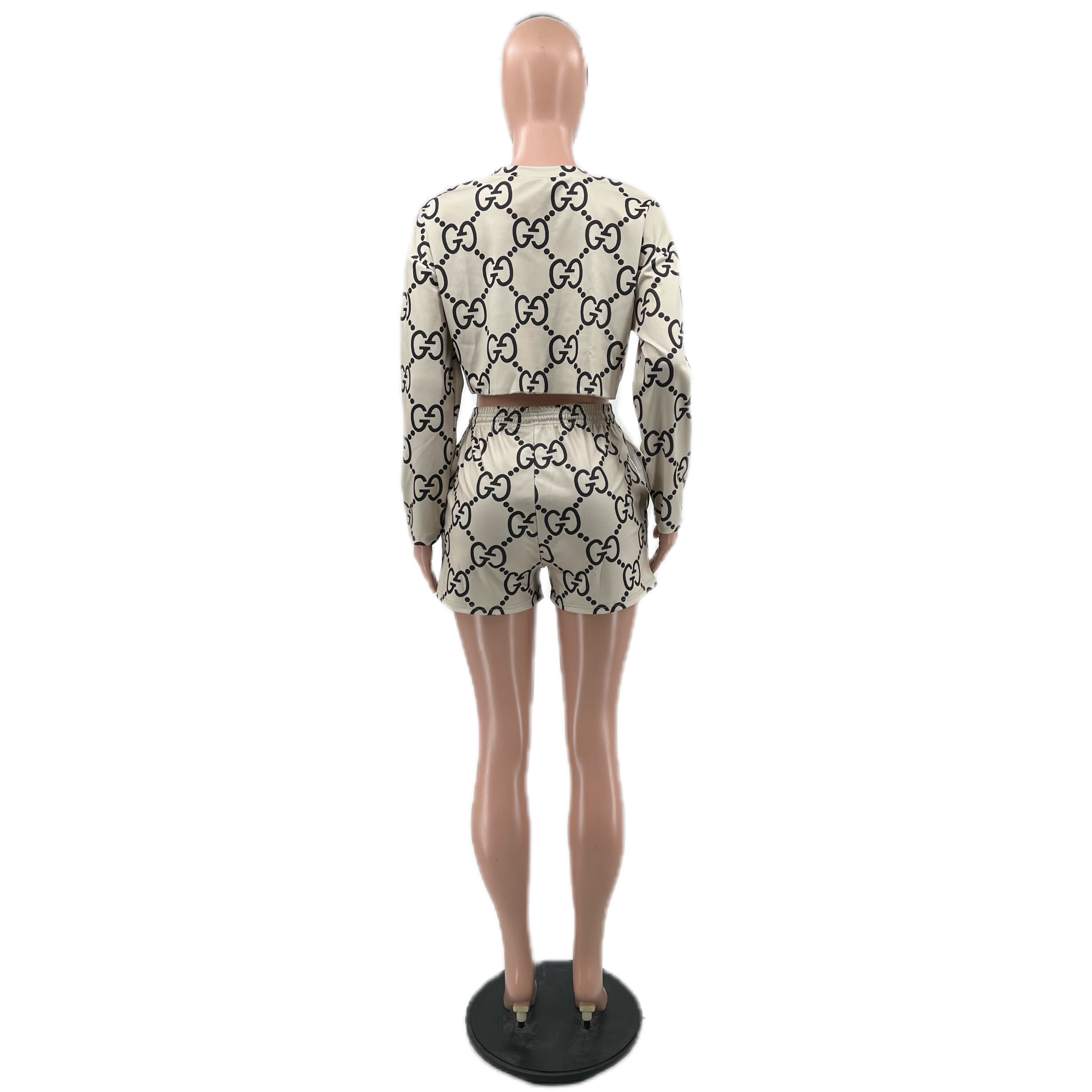 Women Cartoon Print Autumn Long-Sleeved Top and Shorts Two-Piece Set 7