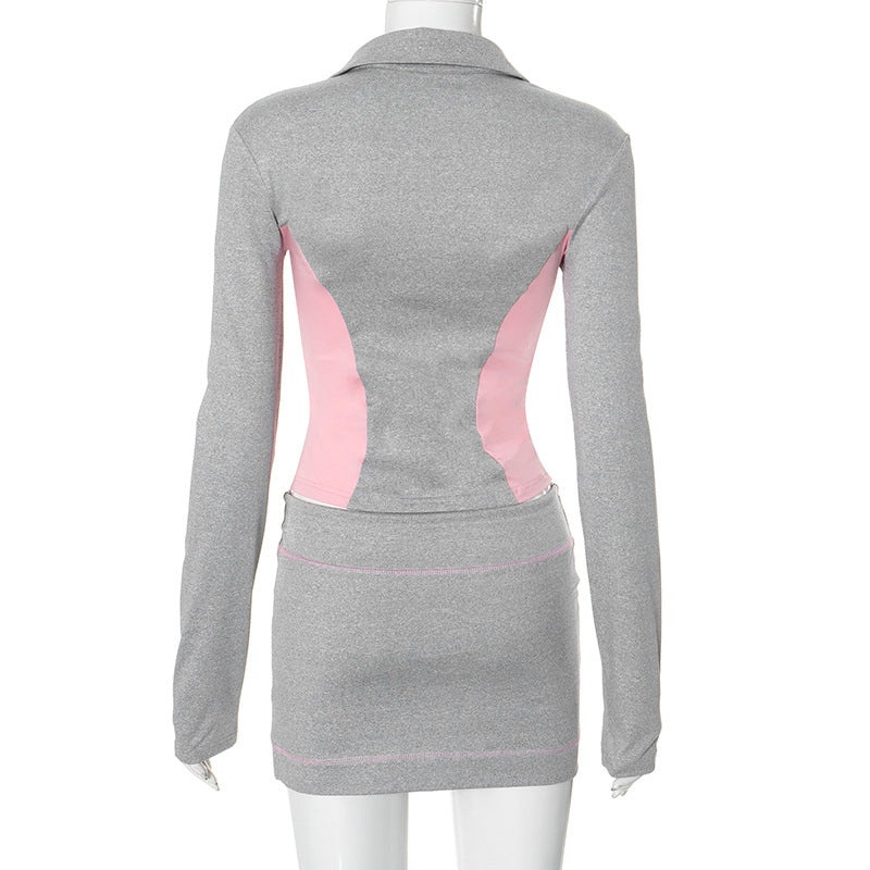 Women Autumn V-Neck Long Sleeve Top and SkirtTwo Piece Set 8