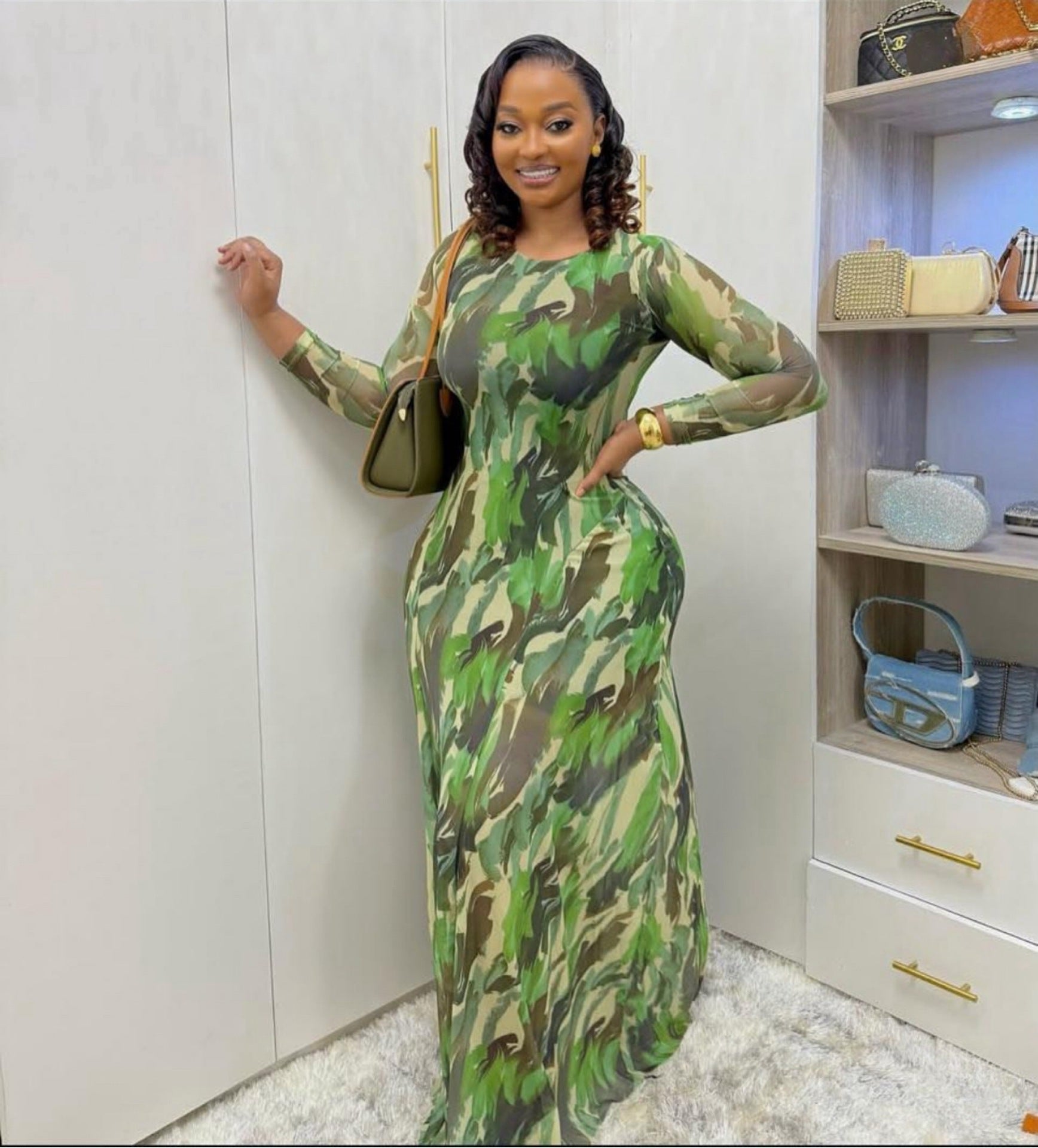 Sweet Mesh Pleated Long Dress Slim Waist Strap Maxi Dress