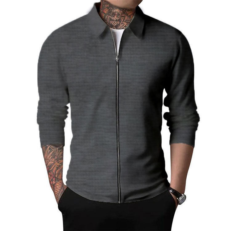 Men's Autumn Long Sleeve Turndown Collar Casual Waffle Jacket 15