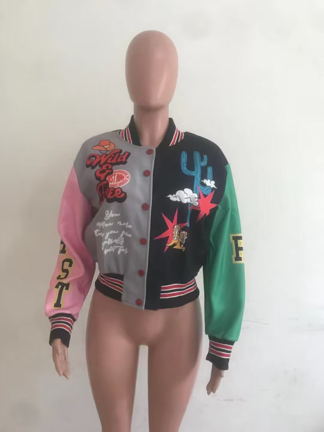 Women's Fashion Casual Printed Ribbed Color Block Button Buckle Baseball Jersey 8