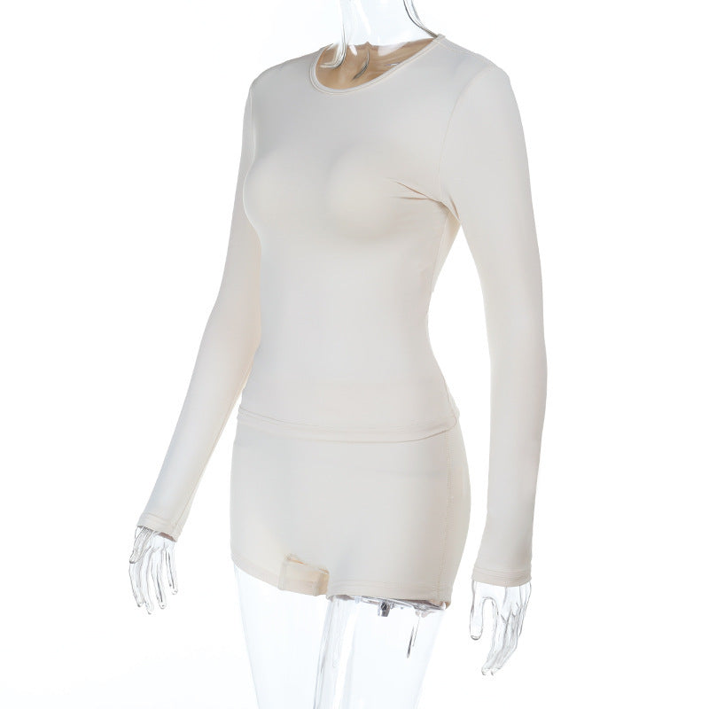 Solid Slim Fitted Long-Sleeve Top & High-Waist Butt Lift Shorts Sporty Casual Set 8