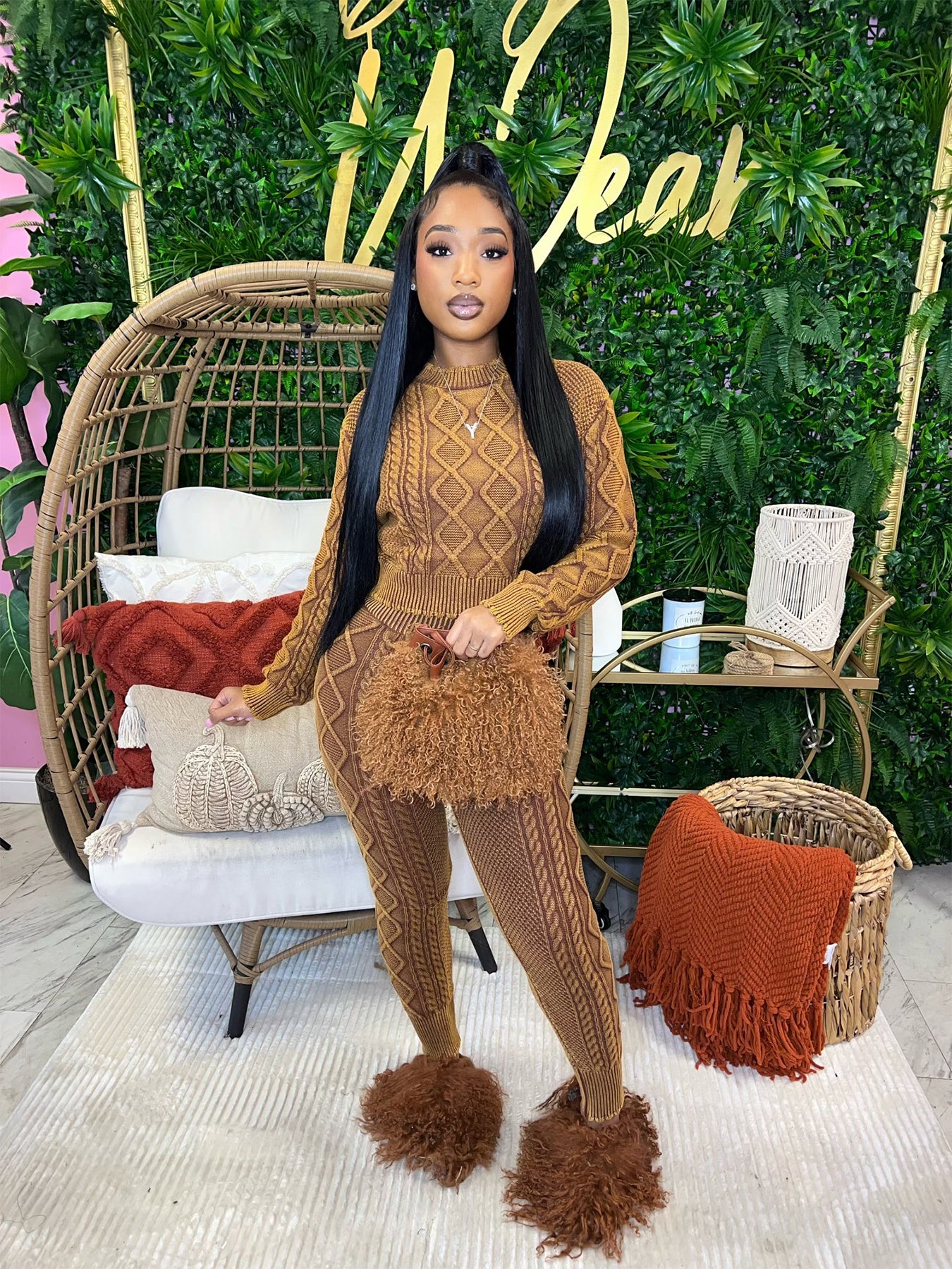 Women vintage style knitted twist sweater set 10