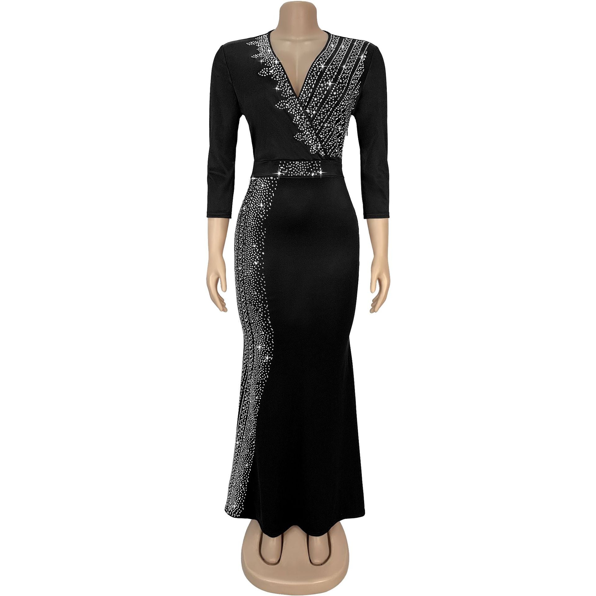 Women's Chic Elegant Beaded Half Sleeve V-Neck Fashionable Dress 3