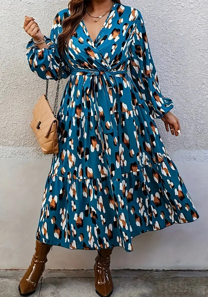 Plus Size Women floral v-neck long-sleeved dress