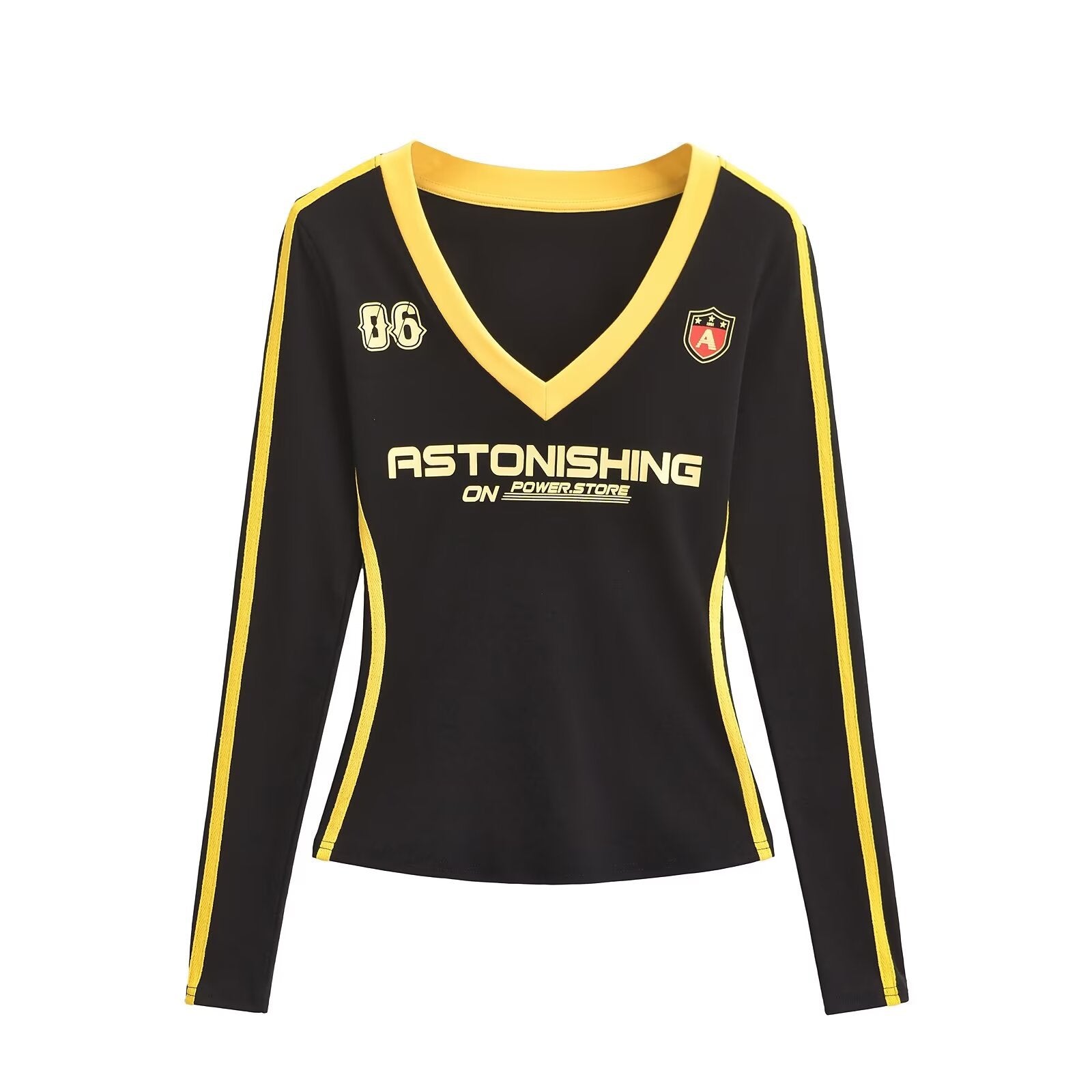 Women American Retro V-neck Contrast Print Long-sleeved T-shirt Sports Shorts Two Piece Set 8