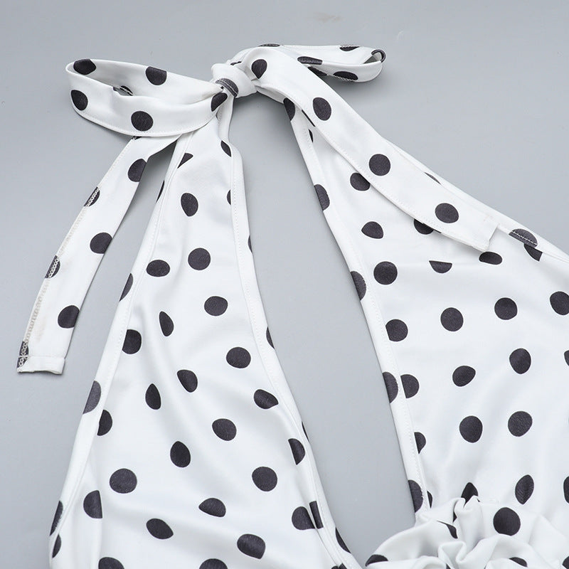 Summer Chic Polka Dot Sleeveless Halter Neck Slim Long Dress 12