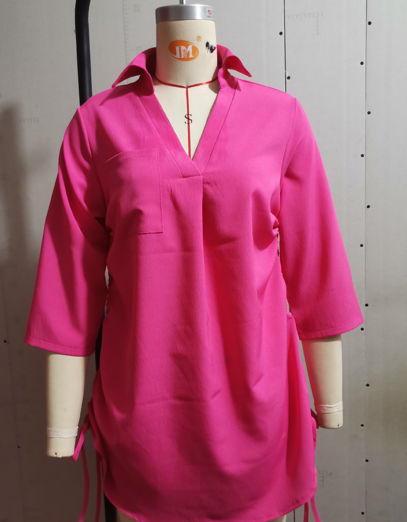 Women's Solid Color Drawstring Shirt Dress 17