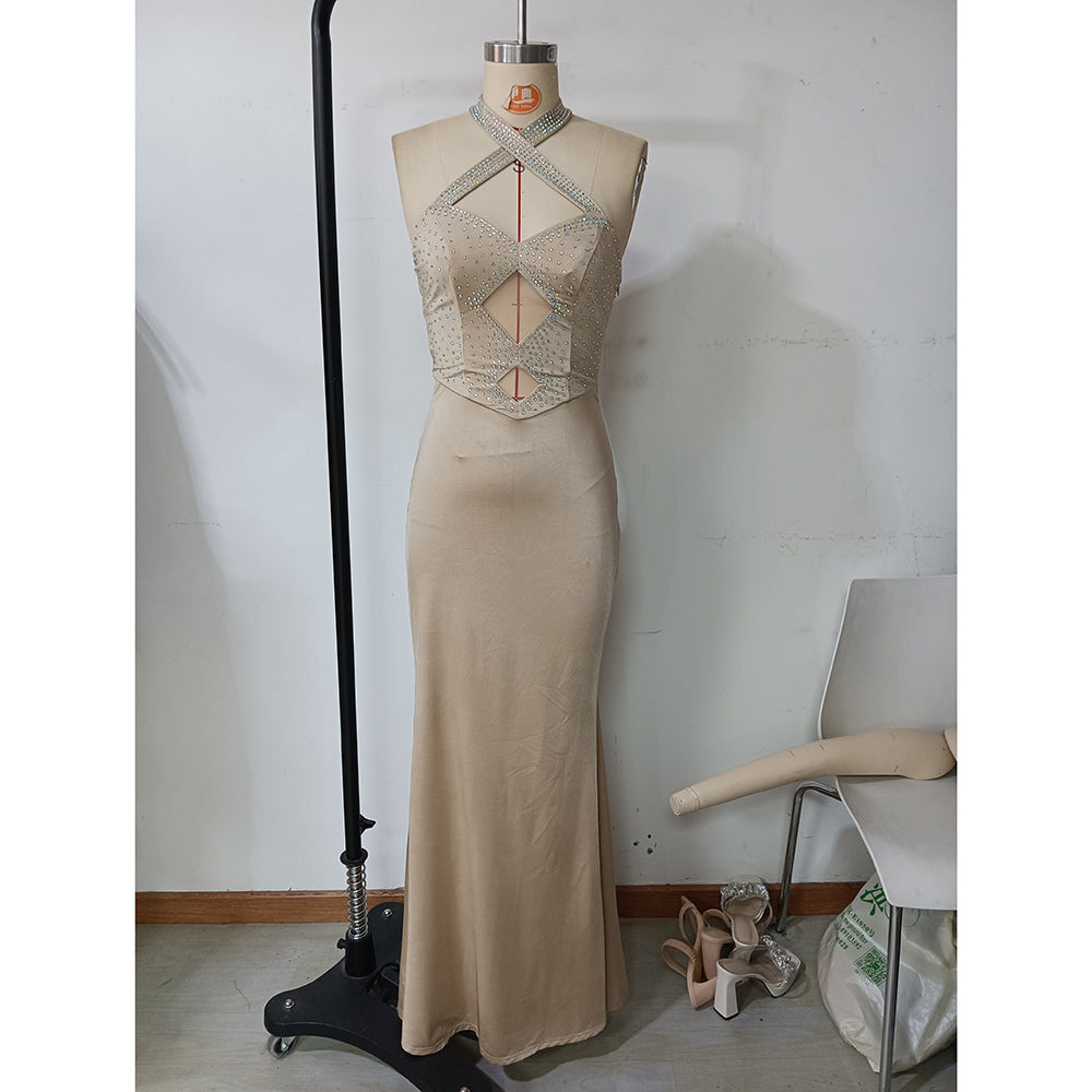 Summer Beaded Mesh Strap Sexy Fishtail Evening Dress 9