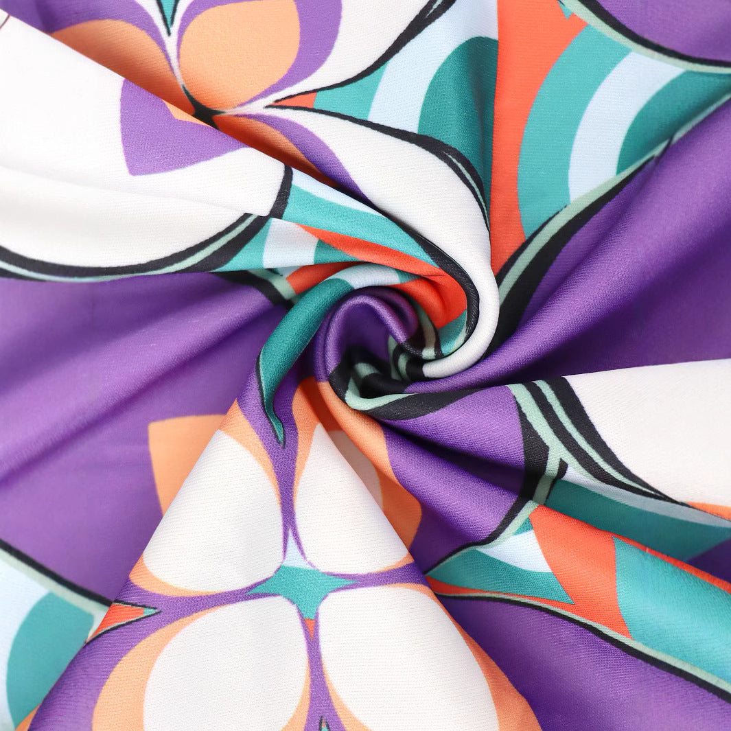 Women Sexy Printed V-neck Lace-up Dress 3