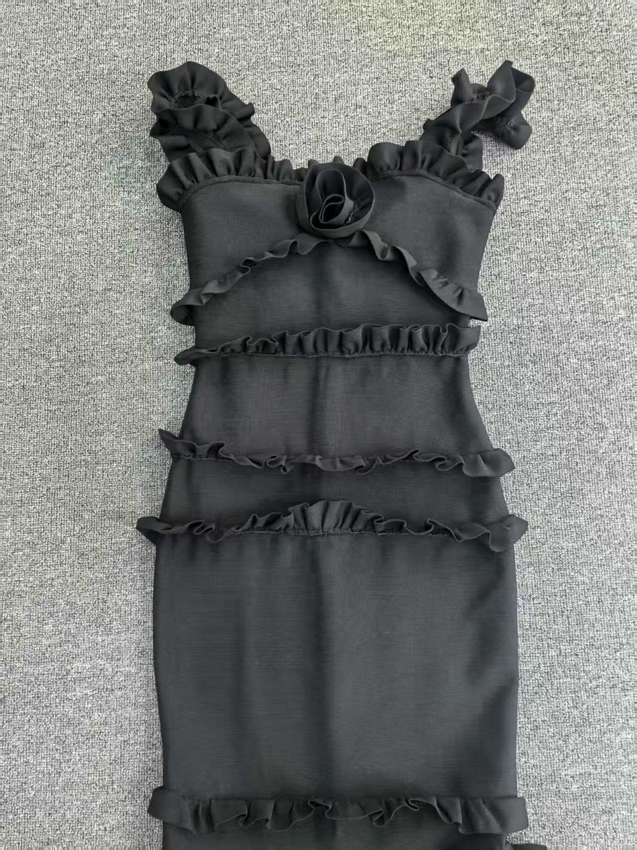 Women ruffled backless square neck bandage fishtail evening dress 16