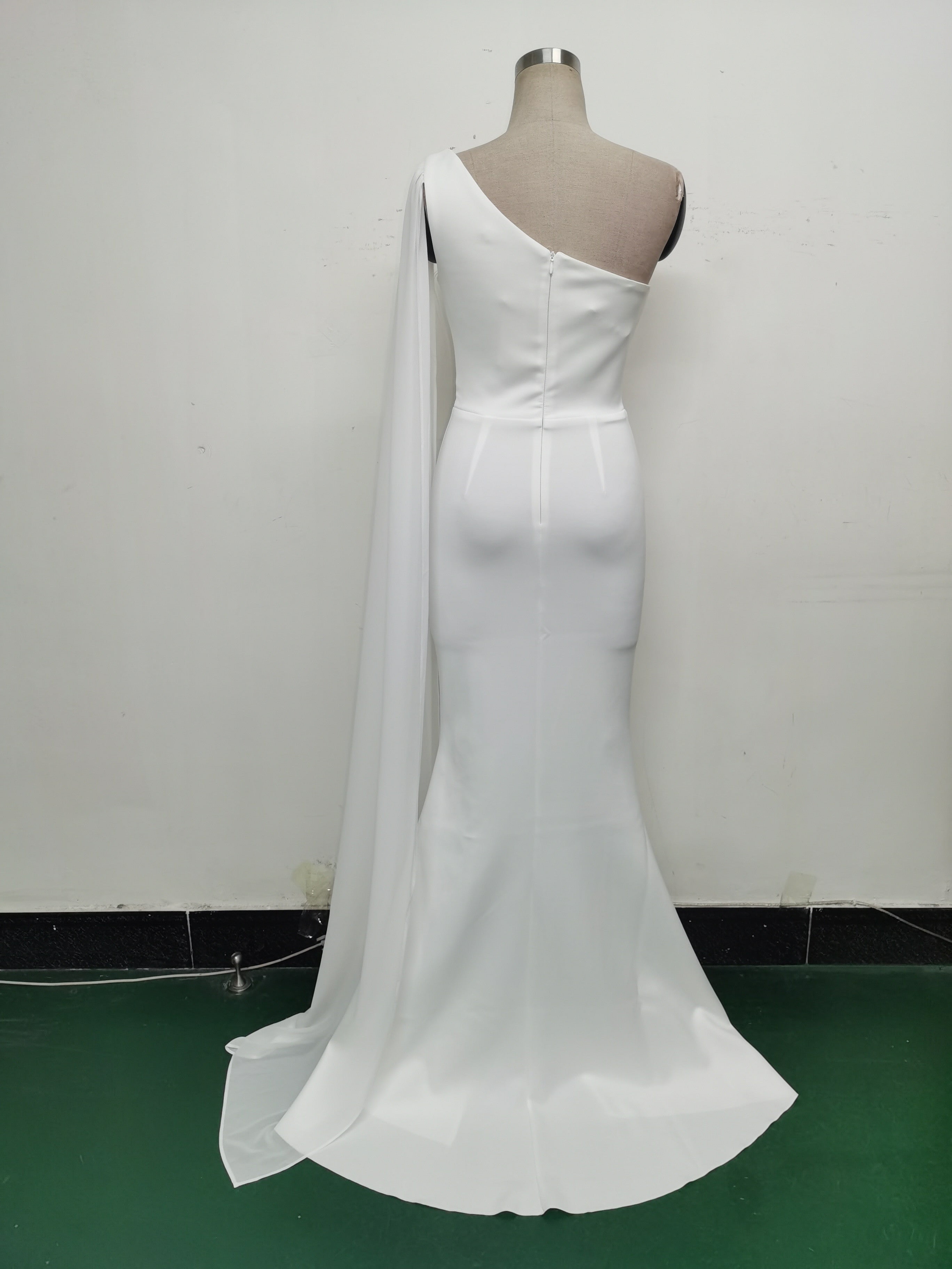 Women One Shoulder Slant Back Patchwork Mesh Formal Party Evening Dress 36