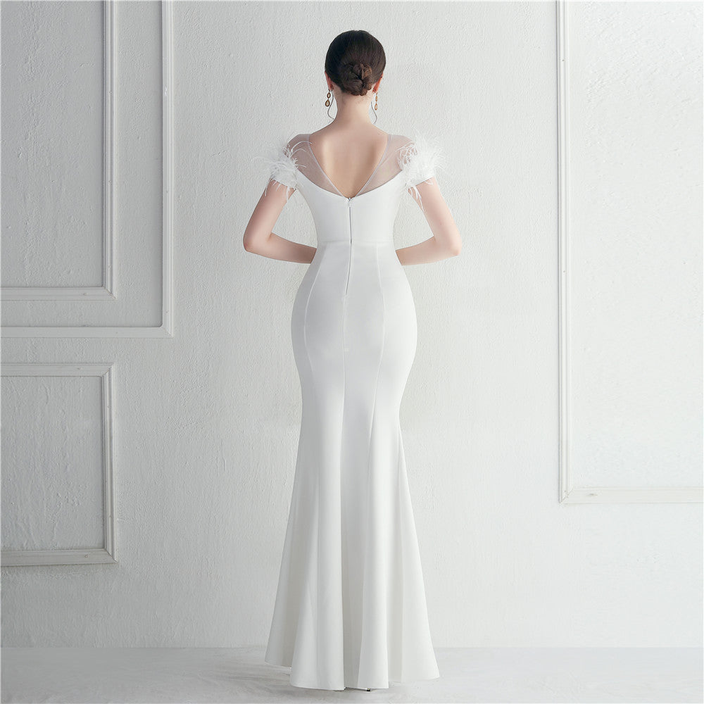 Mesh Beaded + Embellished Feather Star Red Carpet Long Evening Gown 57