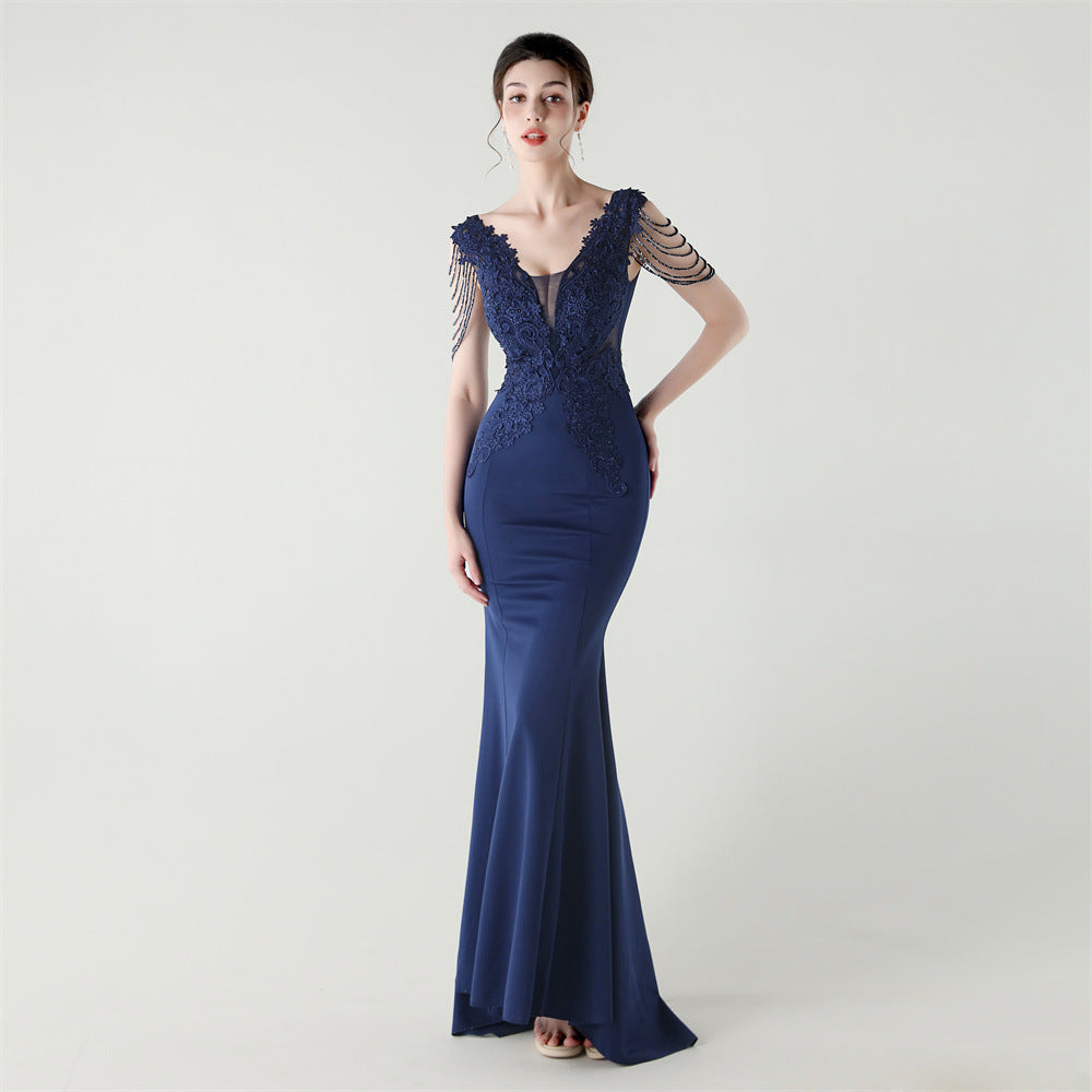 Beaded Lace Formal Party Dress Wedding Slim Mermaid Evening Gown 11