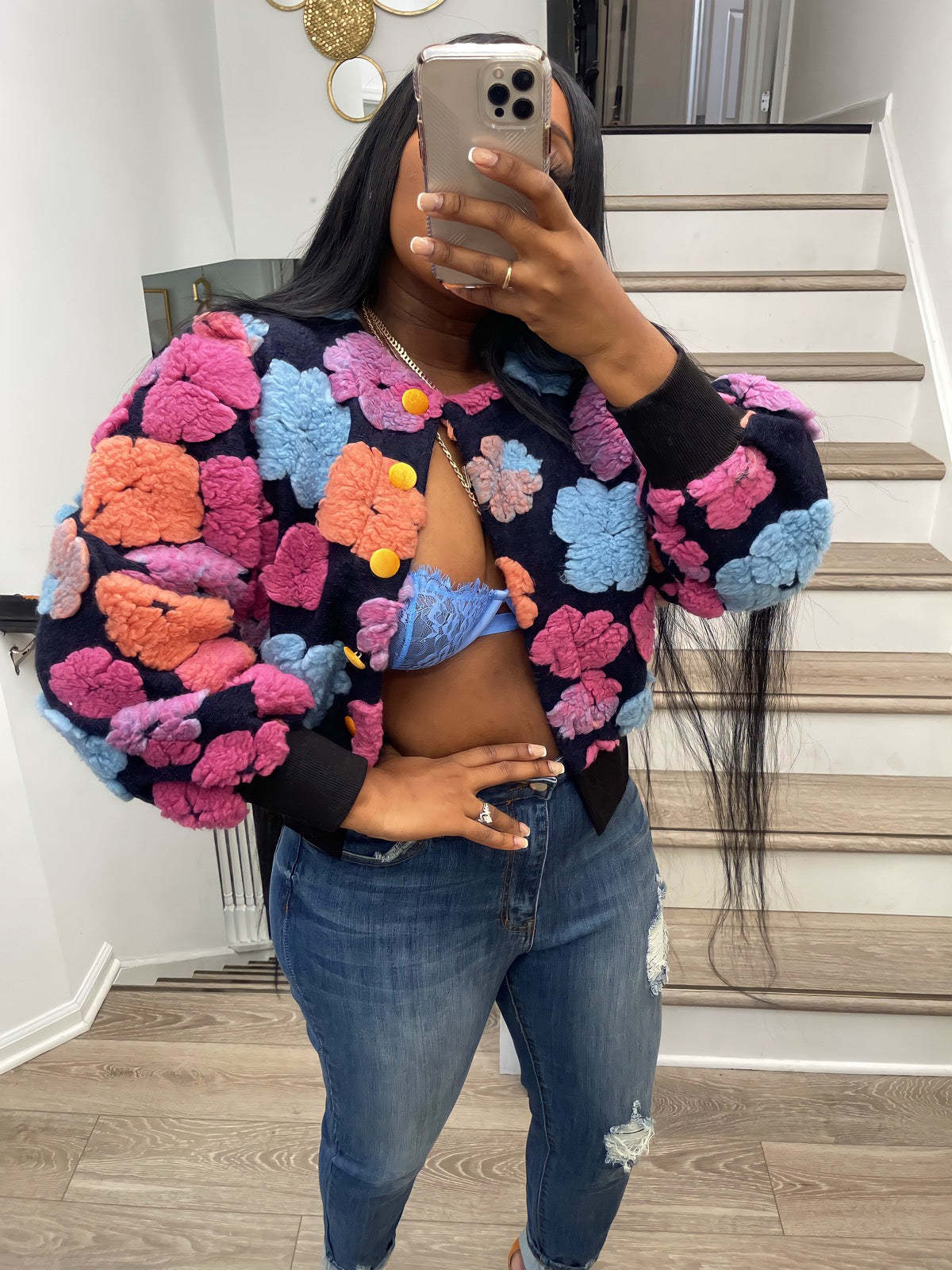 Women Fall and Winter Retro Flower Crop Jacket 6