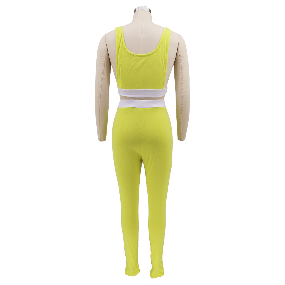 Women summer sexy vest and trousers Patchwork sports two-piece set 23