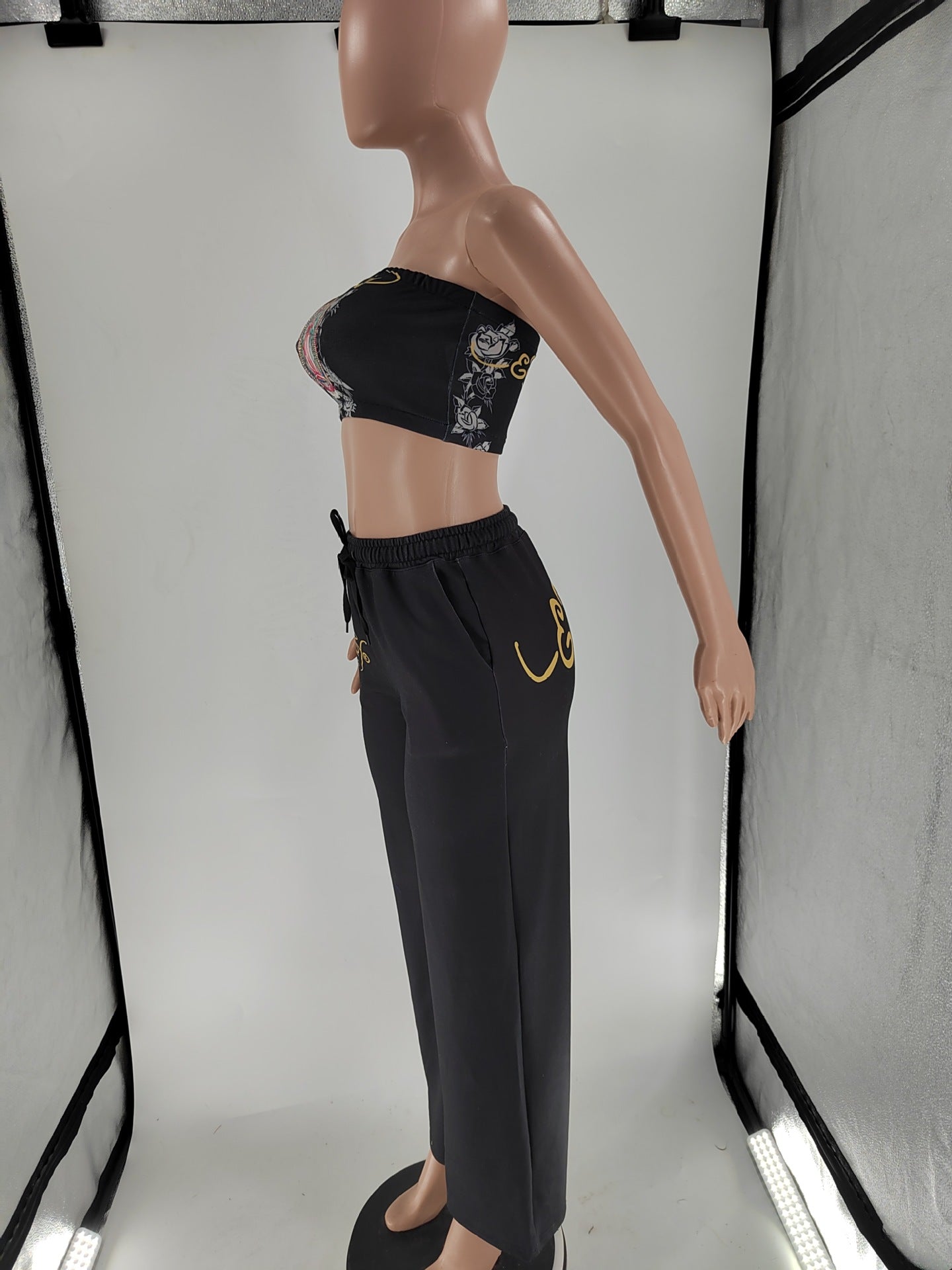 Women Casual Print wrap chest Top and Trousers Two Piece Set 4