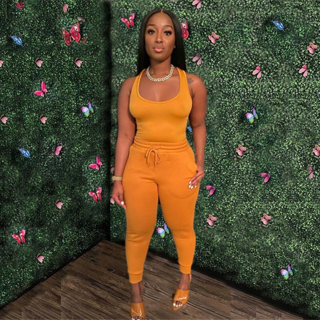 Women's Sexy Solid Vest Drawstring Trousers Two-Piece Set For Women