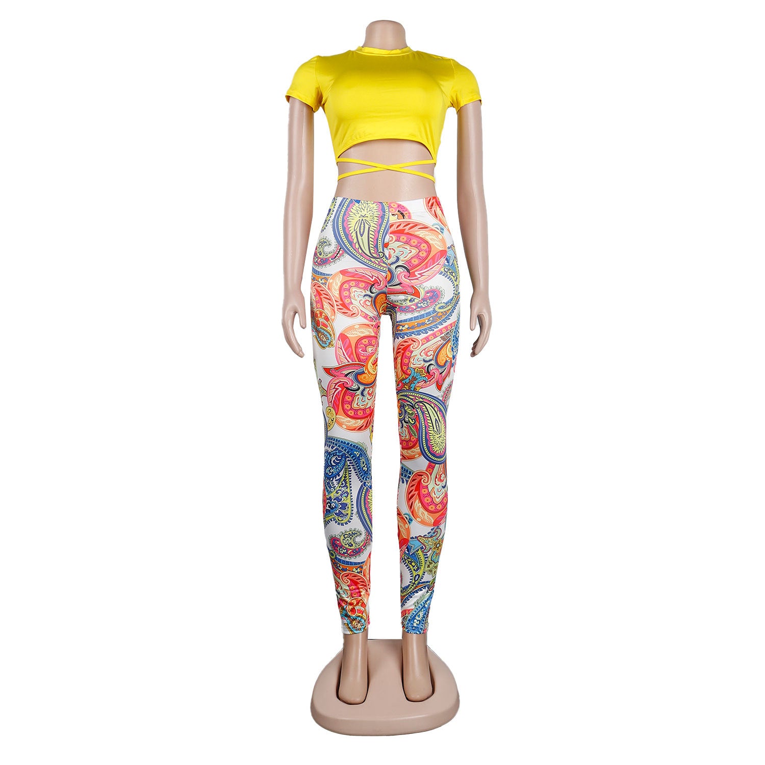 Women Sexy Short Sleeve Top+ Printed Trousers Two-piece Set 14