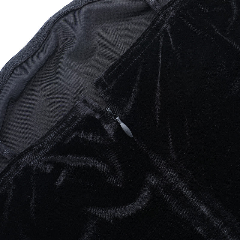 Women lace velvet autumn sexy suspender dress 16