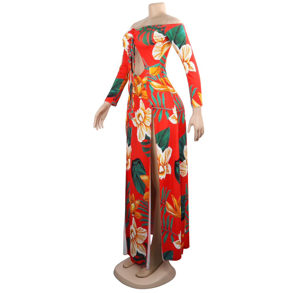 Women sexy irregular Lace-Up off-shoulder Dress 11