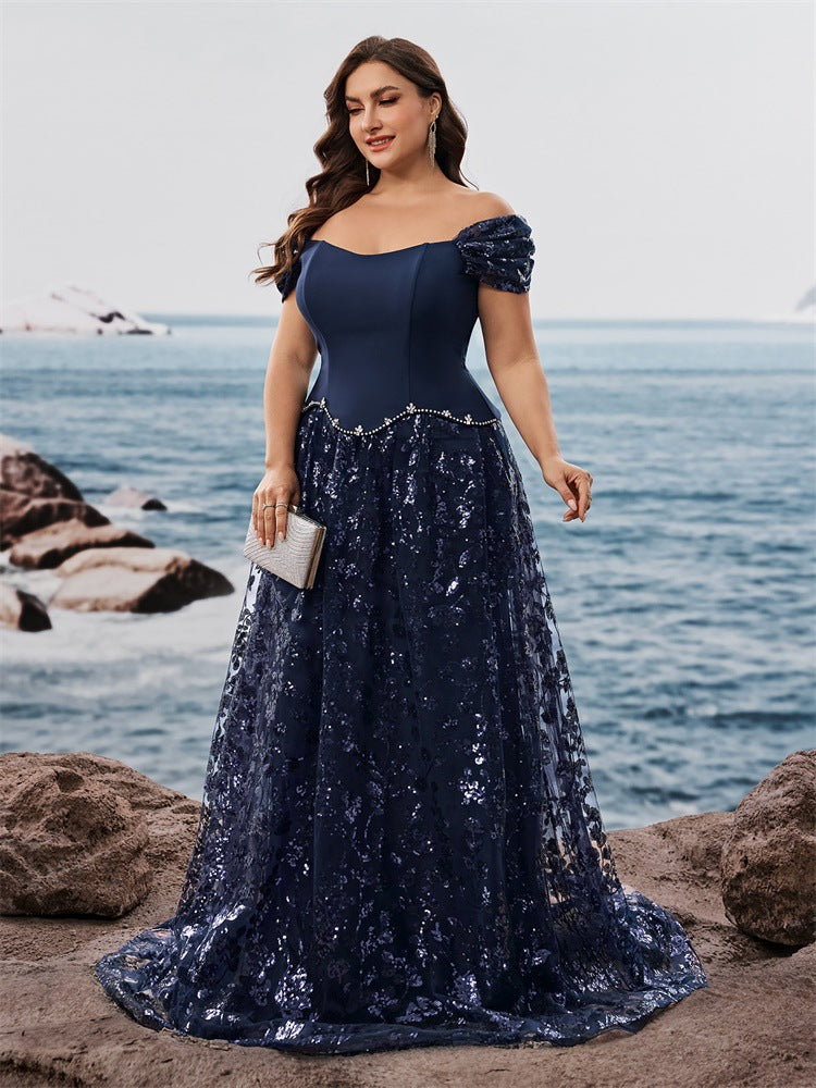 Plus Size Women's Elegant Sequin Patchwork False Two-Piece Mother of the Bride Dress 5