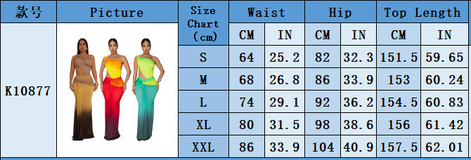 Summer Women's Sexy One-Shoulder Open Waist Gradient Long Dress 11