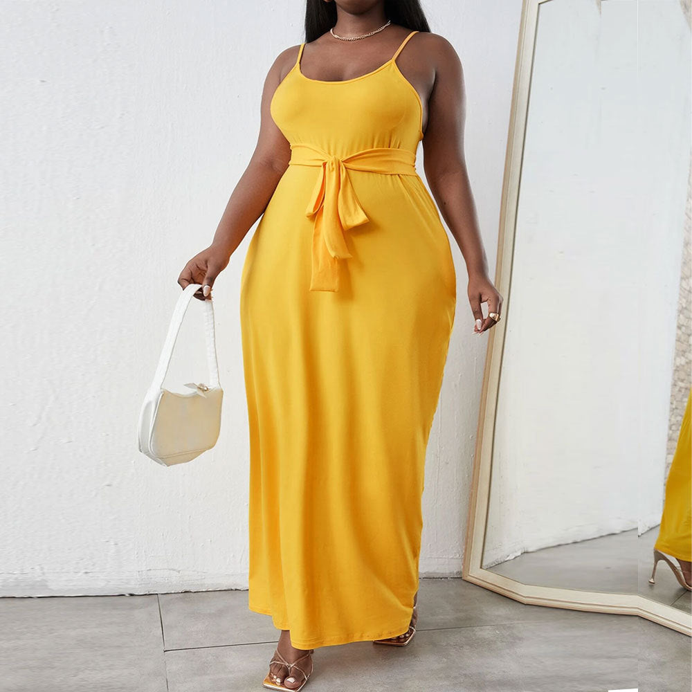 Spring/Summer Plus Size Belt Slim Fit Strap Long Dress 7