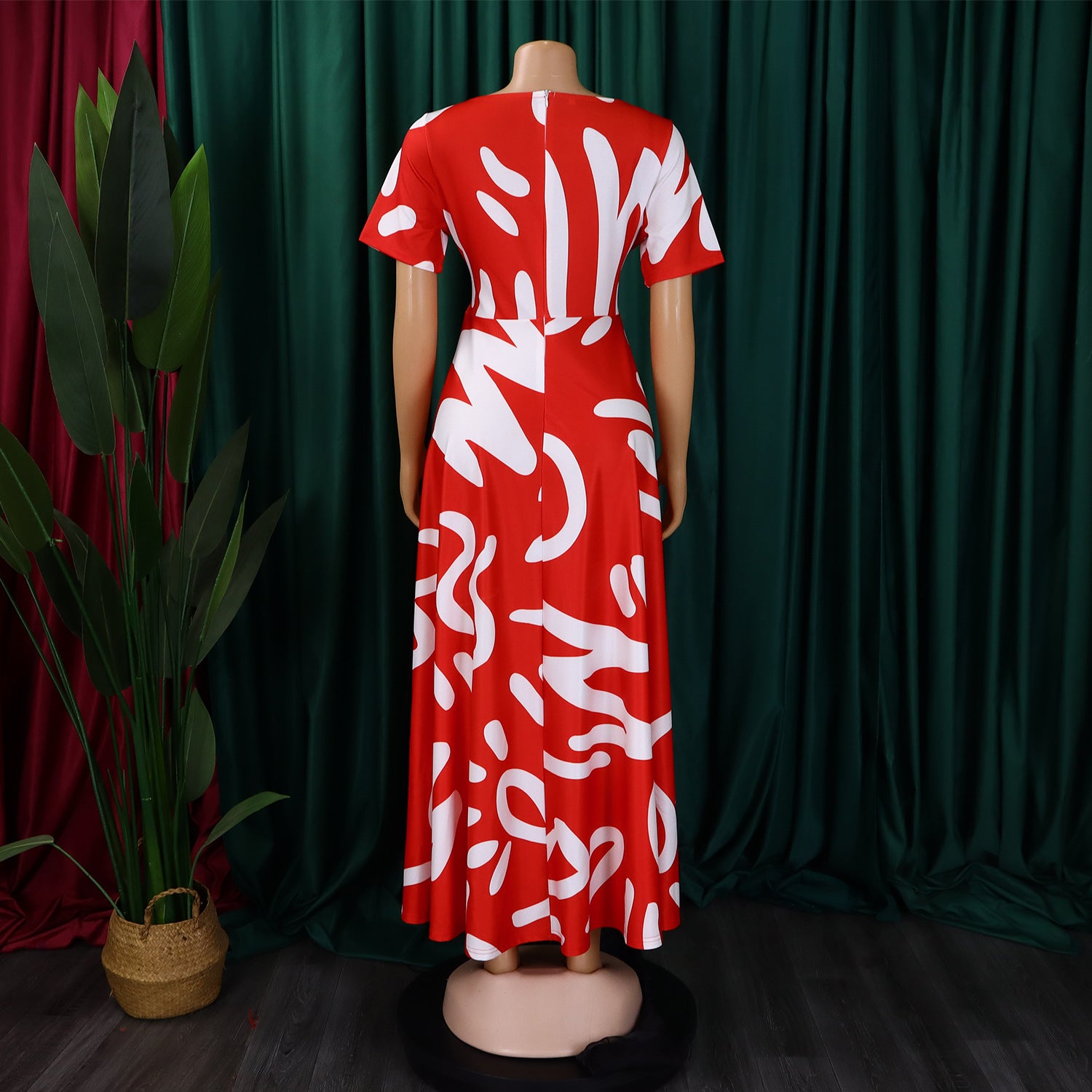 Women's Fashion Chic Tie-Waist African Plus Size Short Sleeve A-Line Dress 36