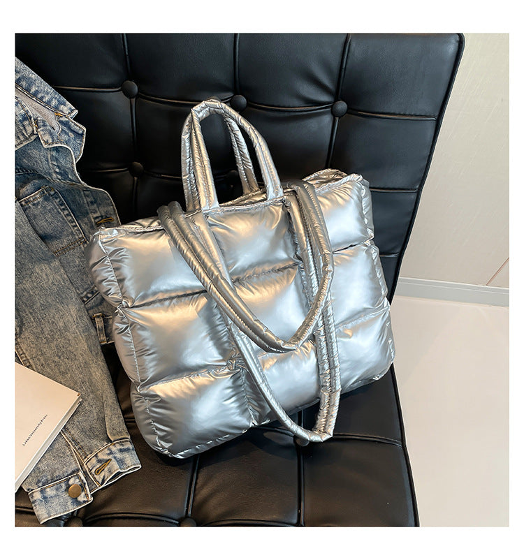 Cotton Down Bag Women's Checkered Shoulder Fashionable Handbag 25