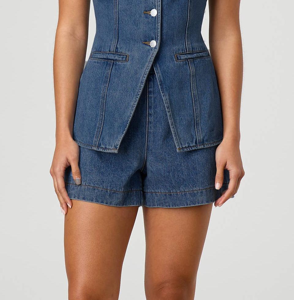 Fashion Casual Sleeveless High-Waist Women's Denim Vest Shorts Two Piece Set 6