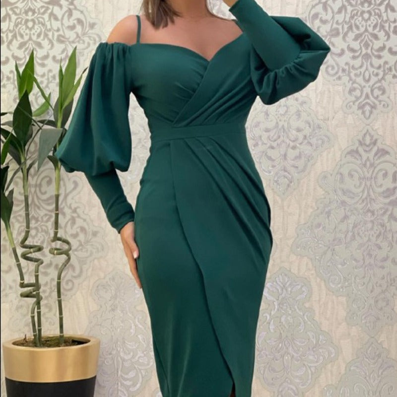 Women suspender balloon sleeves Irregular Maxi dress 8