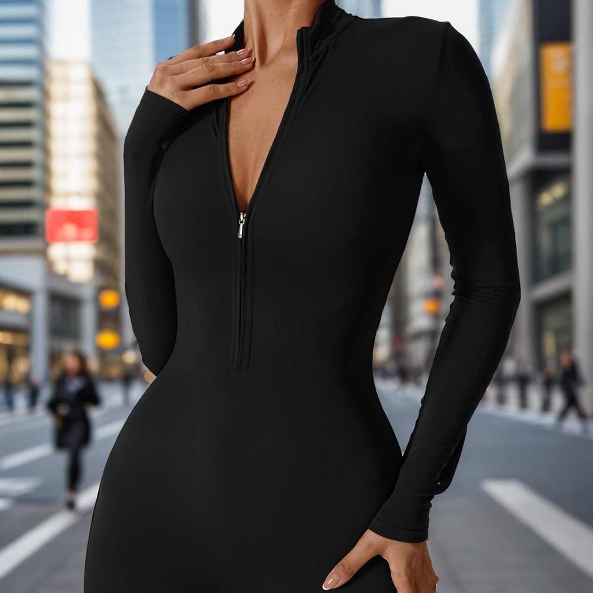 Autumn Winter Long-Sleeved Long Zipper Yoga One-Piece Sports Fitness Tight Fitting Women Jumpsuit