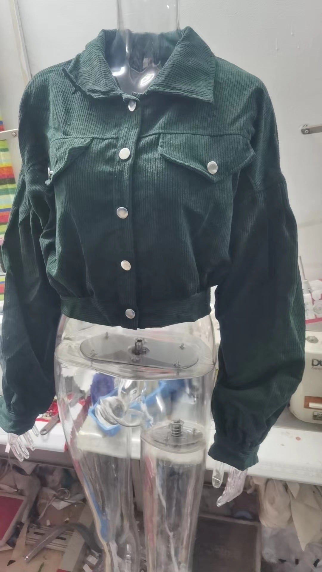 Women Casual Turndown Collar Corduroy Balloon Sleeve Single Breasted Crop Jacket 18