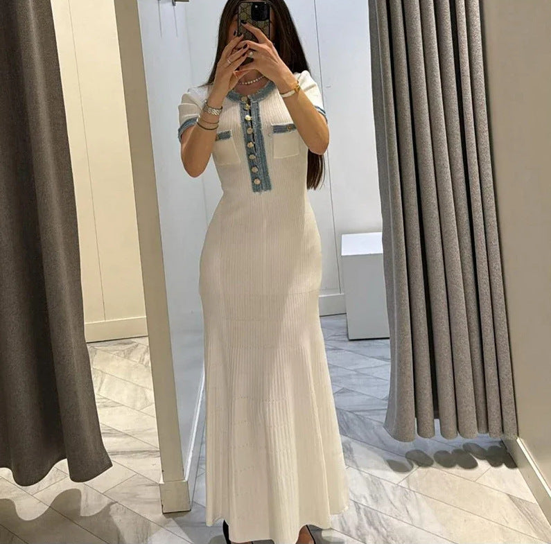 Women Denim Patchwork Knitting short-sleeved dress 3