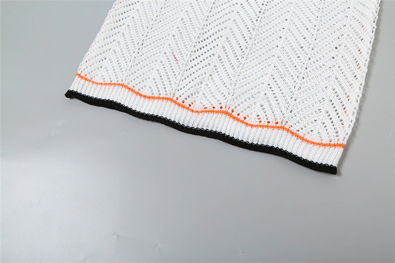 Summer Fashion Contrast Color Sexy Low-Cut Slim Sleeveless Knitting Bodycon Dress 12