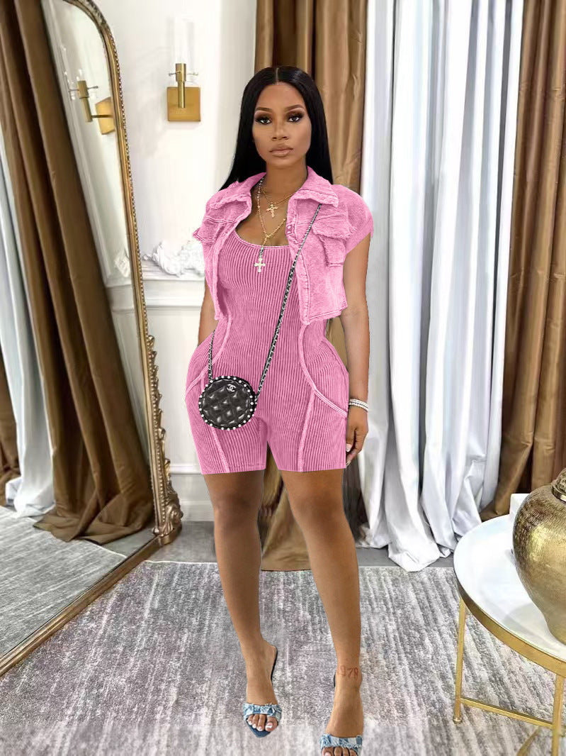 Fashion Women’s Distressed Jacket Jumpsuit Set 4