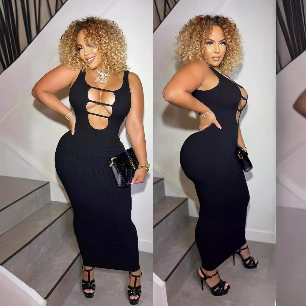 Women's Spring And Summer Fashionable And Sexy Slim Solid Color Sleeveless Ribbed Long Dress