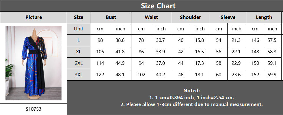 Africa Women's Muslim Color Block Print Plus Size Long Dress 22