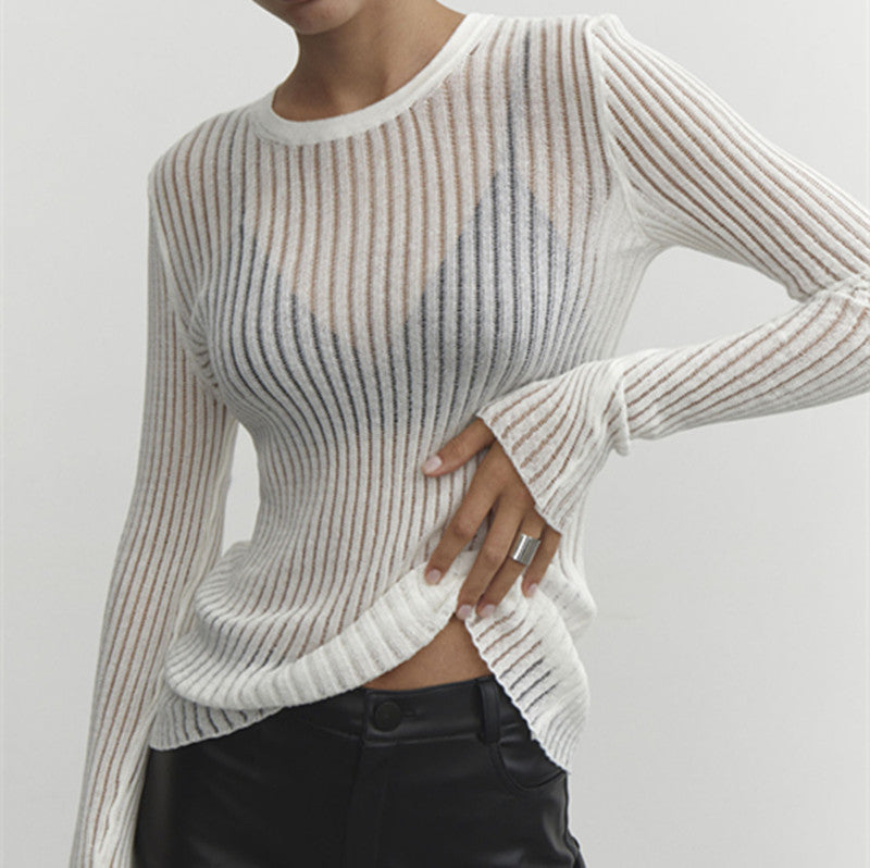 Women Long Sleeve Round Neck Breathable knitting Top 10
