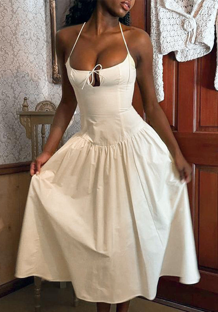 Women French Hollow Halter Neck Dress