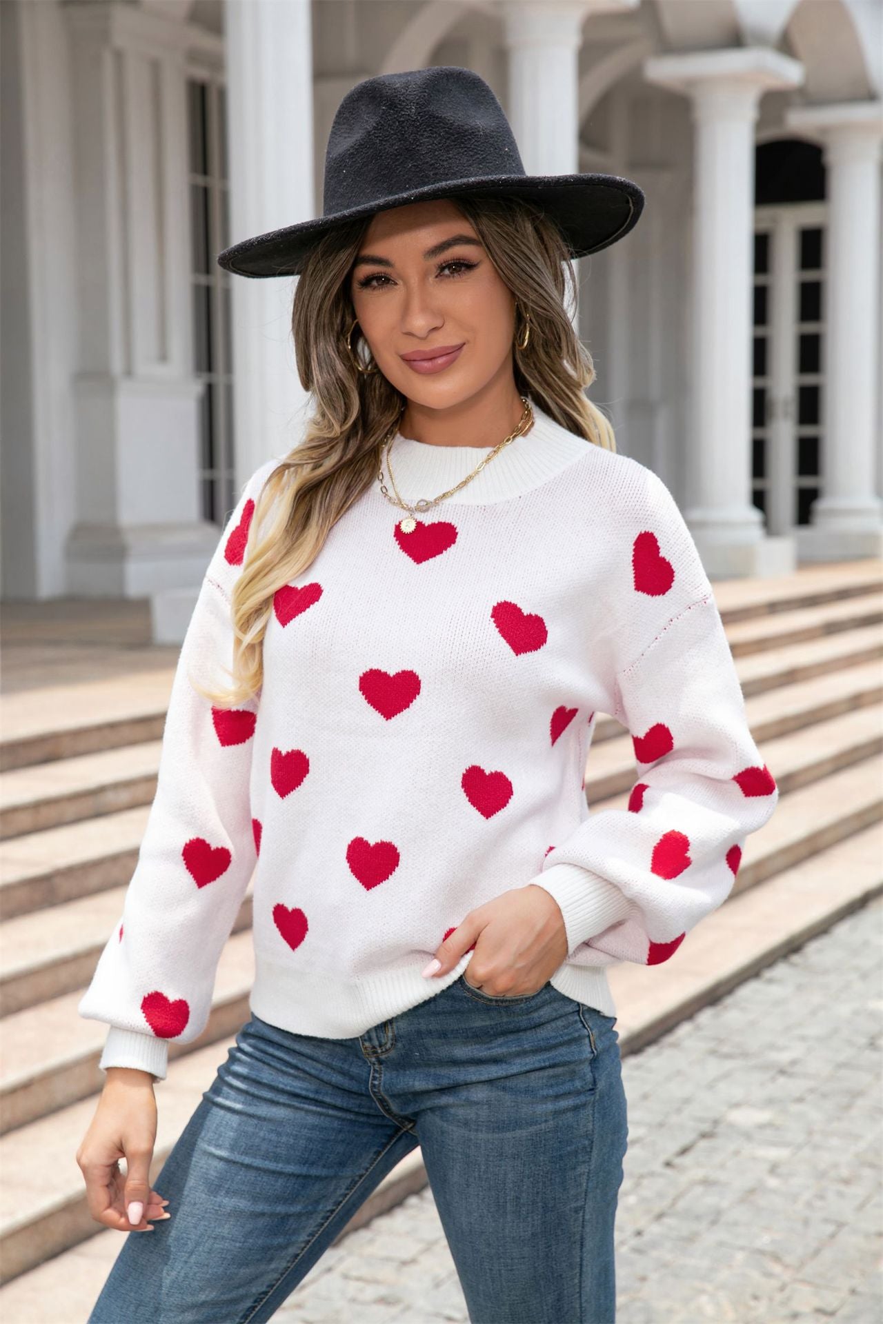 Women's Valentine's Day Sweater Heart Print Knitting Shirt 3