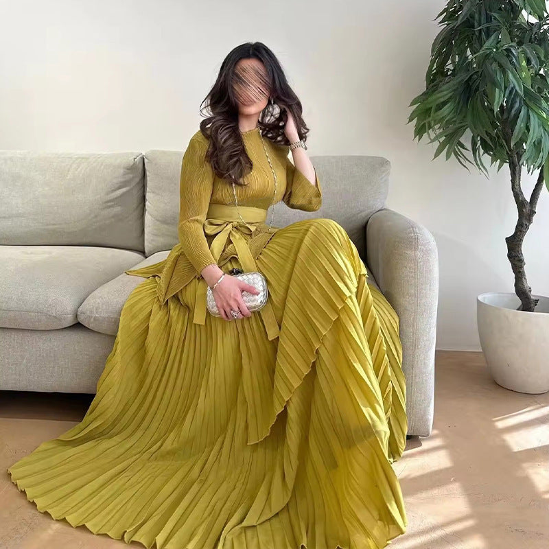 Women Solid irregular lace pleated Top and Skirt two-piece set 14