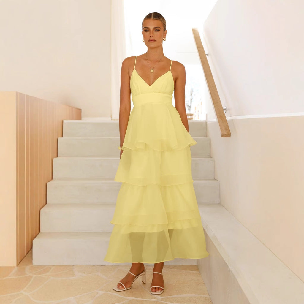 Women sexy Backless suspenders pleated lace dress 8