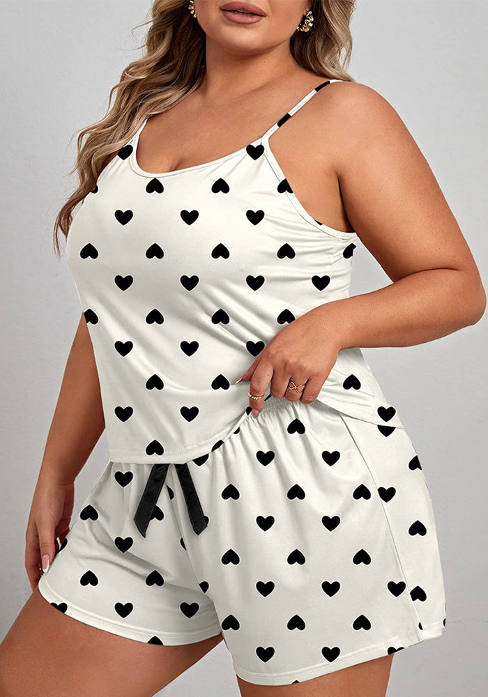 Summer Plus-Size Women's Heart Print Pajama Set Bow Shorts Loose Sleepwear