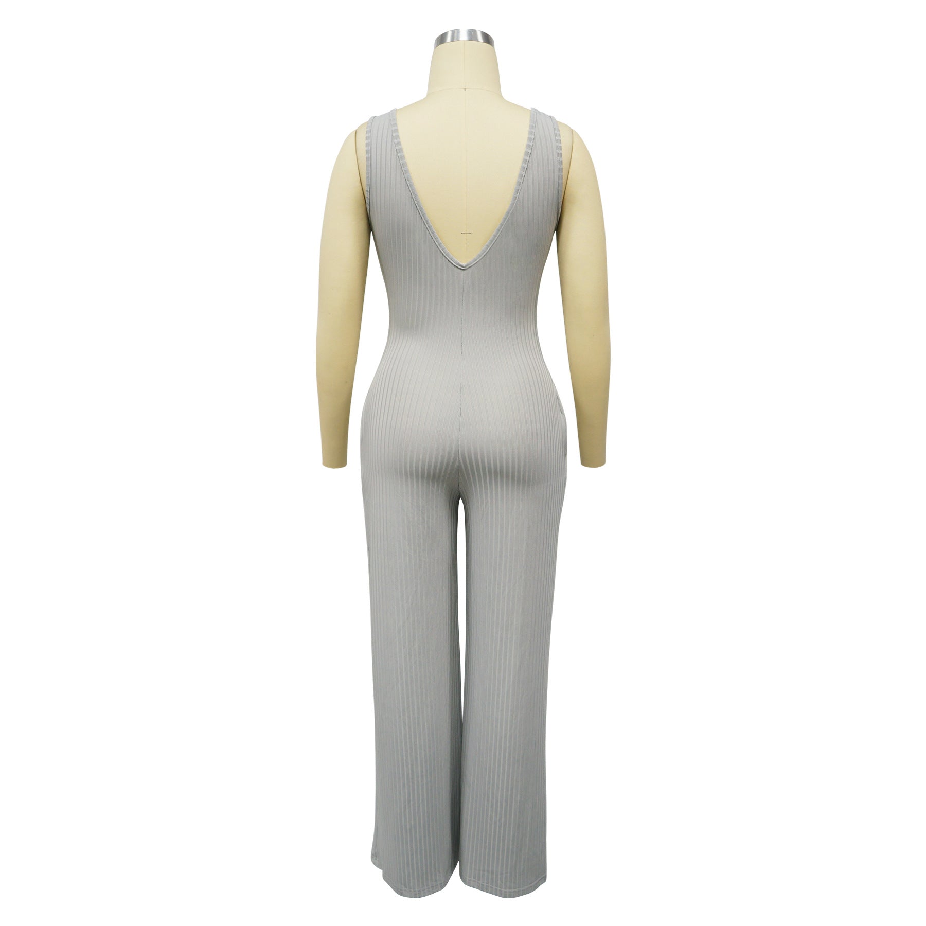 Women’s Fashion Ribbed High-Stretch Cape Top Sleeveless Jumpsuit Set 37