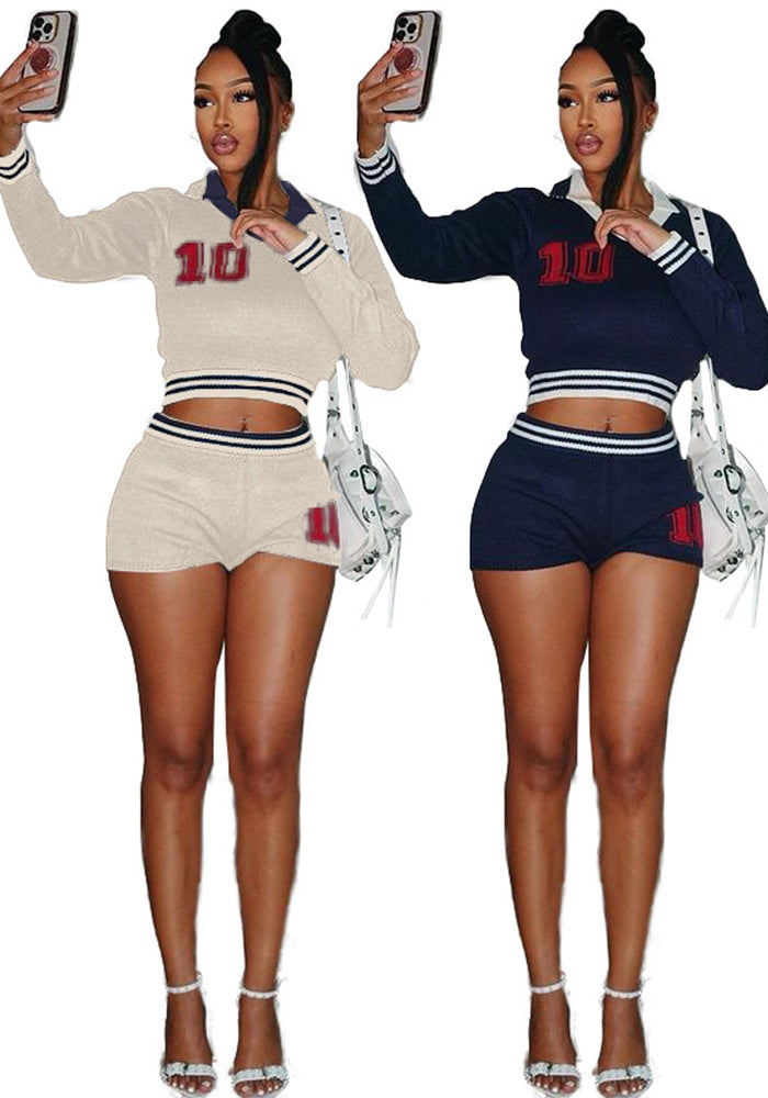Sports Long Sleeve Shorts Sweater Shorts Set